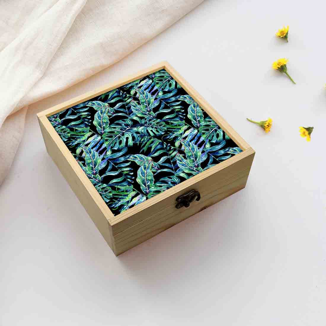 Jewellery Box Wooden Jewelry Organizer -  Green Leaf Tropical Nutcase