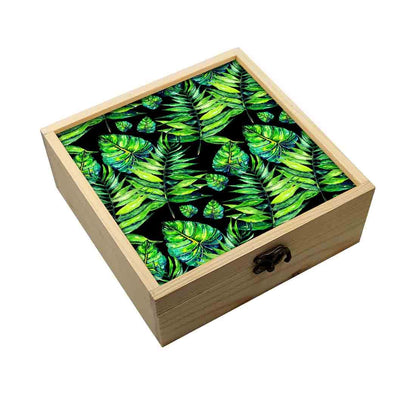 Jewellery Box Wooden Jewelry Organizer -  Dark Green Tropical Leaf Nutcase