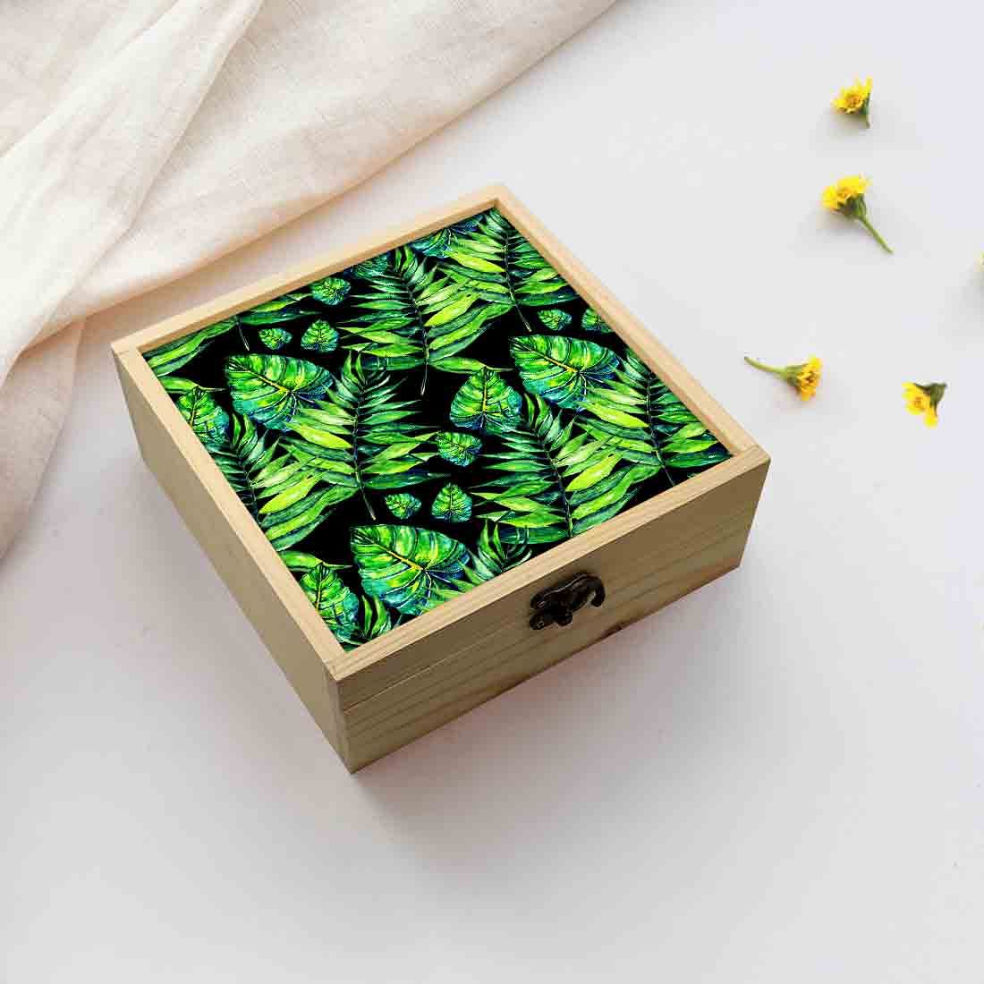 Jewellery Box Wooden Jewelry Organizer -  Dark Green Tropical Leaf Nutcase