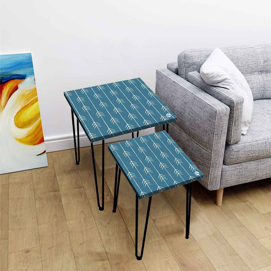 Square Nesting Coffee Tables Set Of 2 for Home and Office - Blue Arrow End Nutcase
