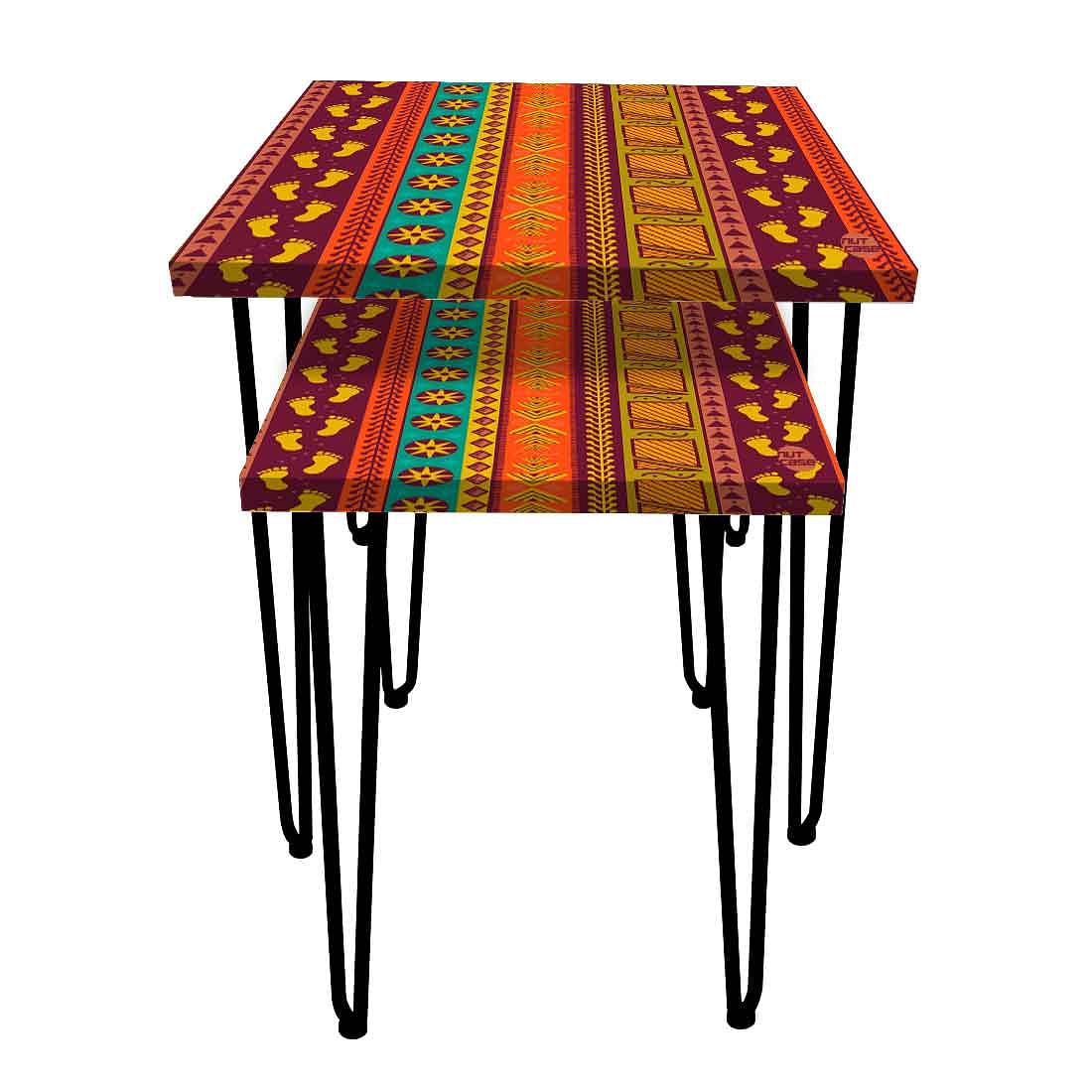 Attractive Stackable Nest of Two Tables for Home and Office - Aztec Orange Green Nutcase