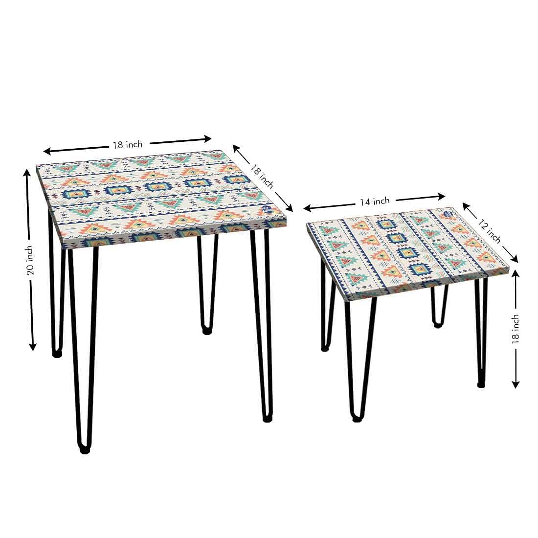 Multi-usable Nest of 2-Coffee Tables For Living Room, Bedroom and Patio - Aztec Grey Pattern Nutcase
