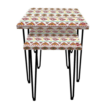 Best Nesting Tables Set Of 2 with Aztec White Green Printed Top Nutcase