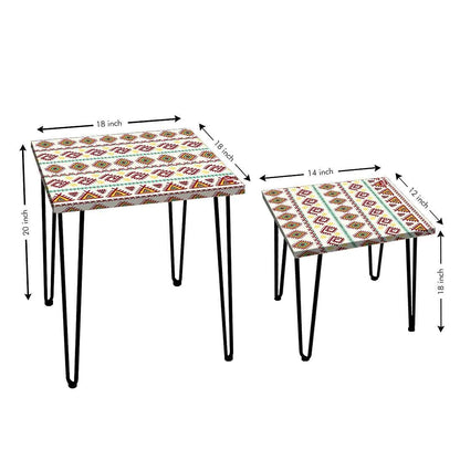 Best Nesting Tables Set Of 2 with Aztec White Green Printed Top Nutcase