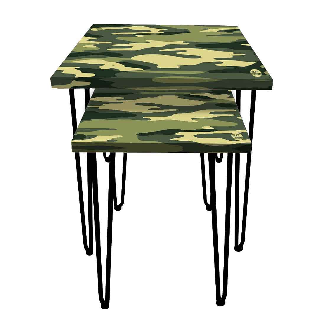 Hairpin Nesting Tables Set of 2 with Printed Top - Army Camouflage Nutcase