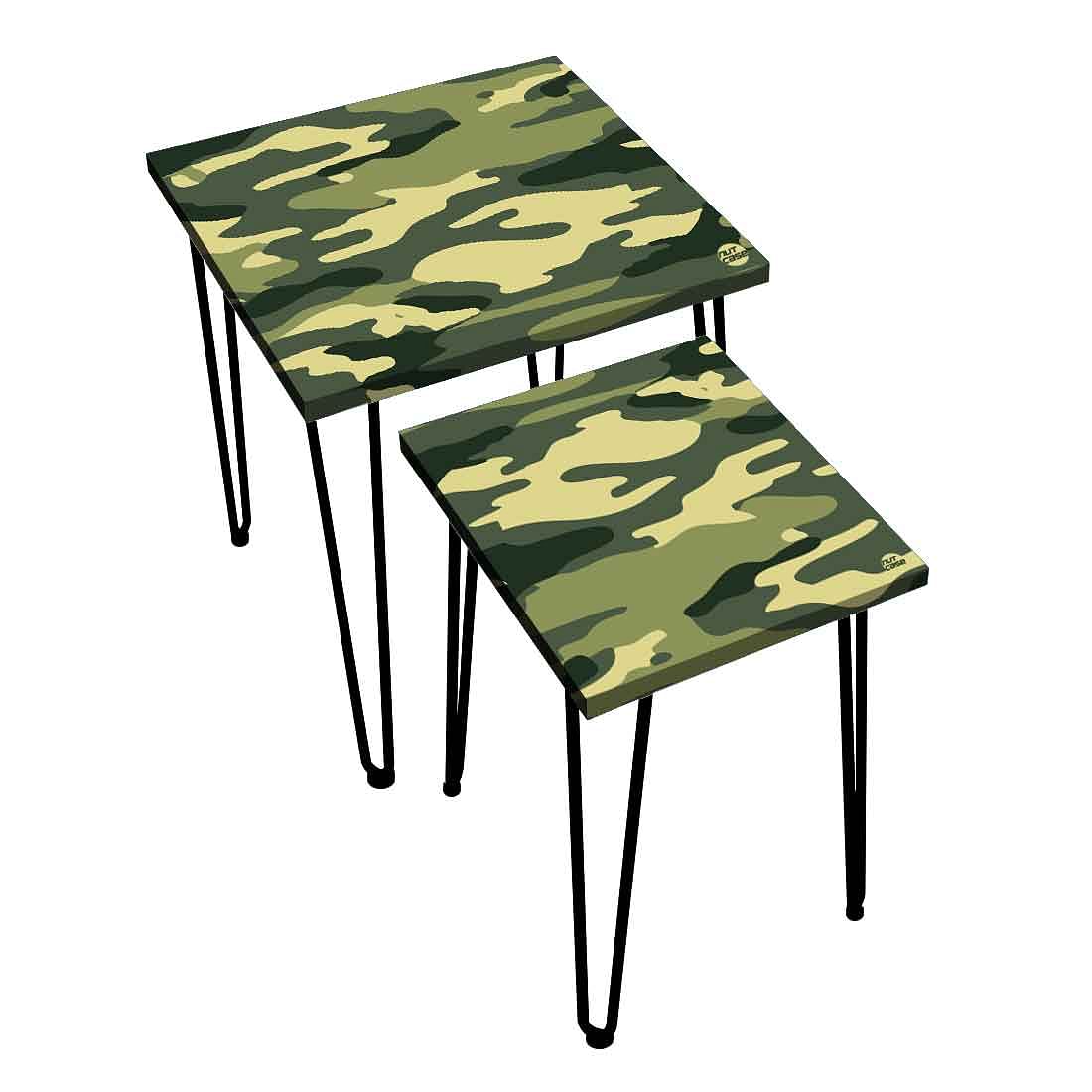 Hairpin Nesting Tables Set of 2 with Printed Top - Army Camouflage Nutcase