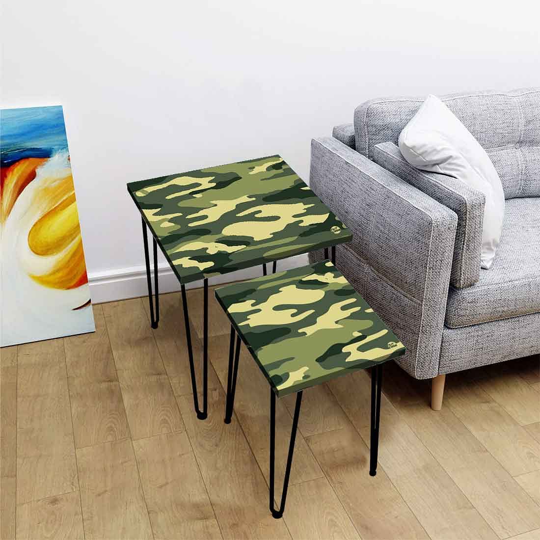 Hairpin Nesting Tables Set of 2 with Printed Top - Army Camouflage Nutcase