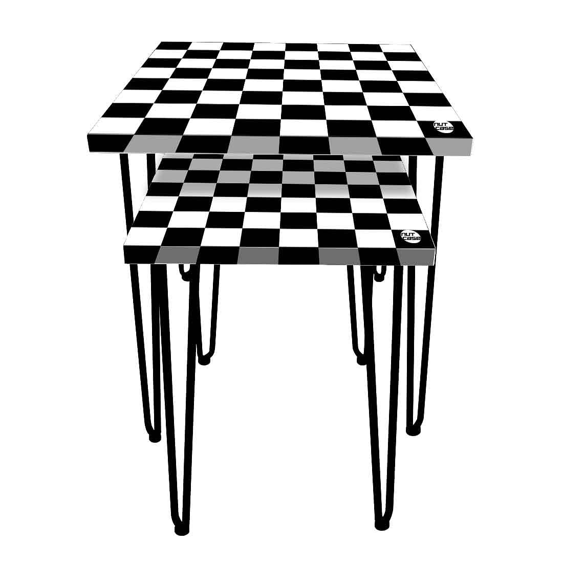 Beautiful Small Nesting Side Tables Set of 2 -   Black White Check Nutcase