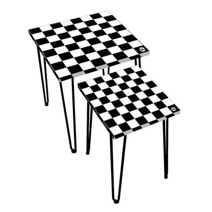 Beautiful Small Nesting Side Tables Set of 2 -   Black White Check Nutcase