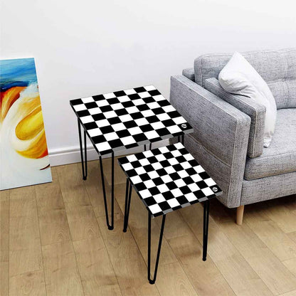 Beautiful Small Nesting Side Tables Set of 2 -   Black White Check Nutcase