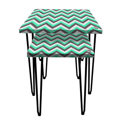 Corner Nest of Tables Set of 2 With Printed Mint And Gray Chevron on Top Online Nutcase