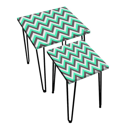 Corner Nest of Tables Set of 2 With Printed Mint And Gray Chevron on Top Online Nutcase