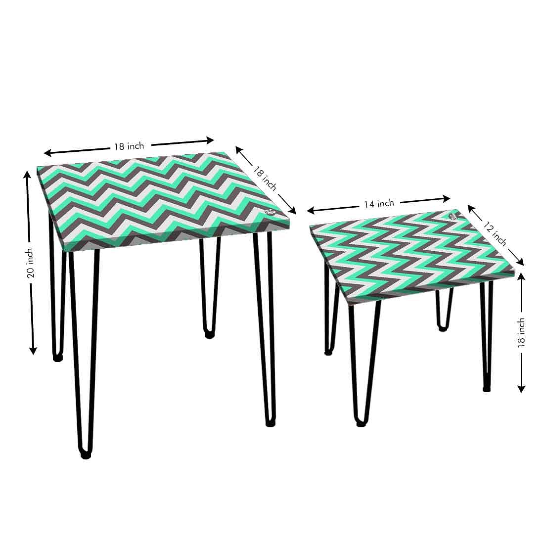 Corner Nest of Tables Set of 2 With Printed Mint And Gray Chevron on Top Online Nutcase