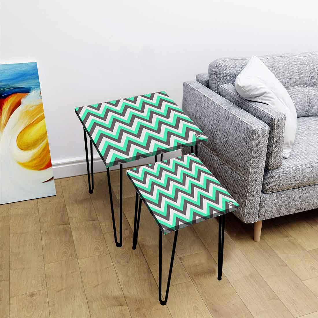 Corner Nest of Tables Set of 2 With Printed Mint And Gray Chevron on Top Online Nutcase