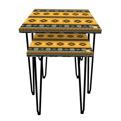 Iron Nesting Tables Set of 2 -   Ethnic Pattern Yellow Nutcase