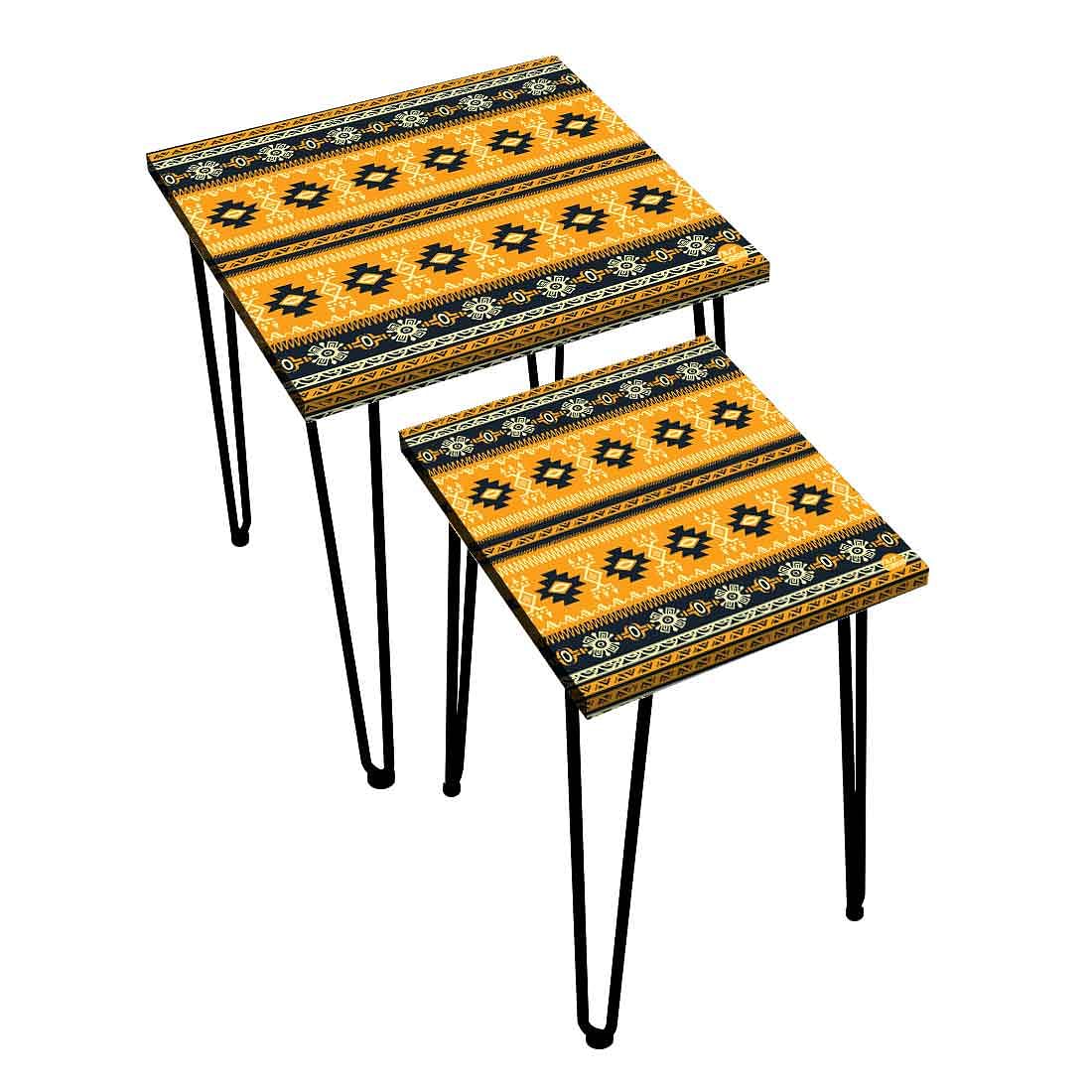 Iron Nesting Tables Set of 2 -   Ethnic Pattern Yellow Nutcase