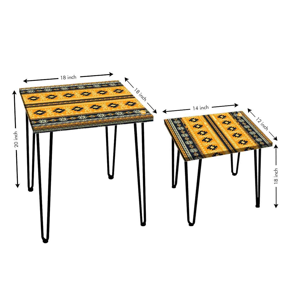 Iron Nesting Tables Set of 2 -   Ethnic Pattern Yellow Nutcase