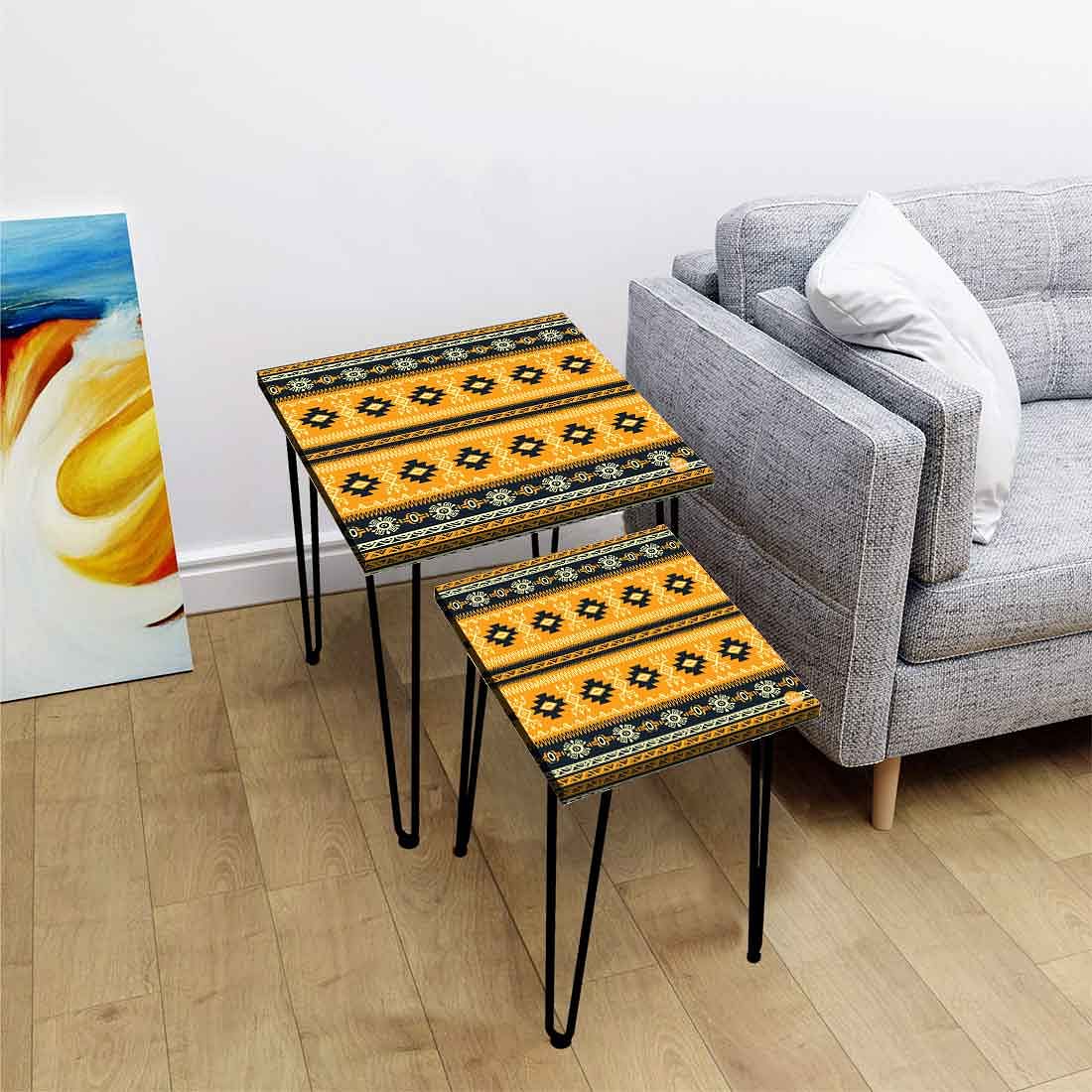 Iron Nesting Tables Set of 2 -   Ethnic Pattern Yellow Nutcase