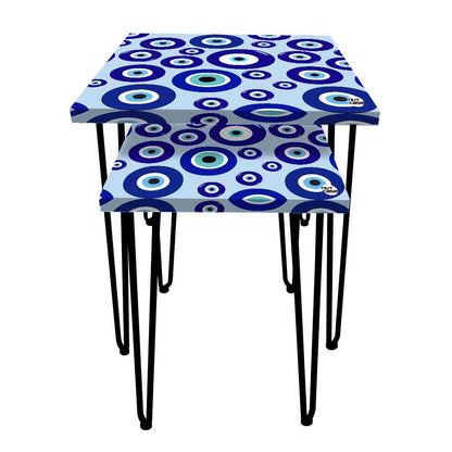 Nesting Table Set of 2 for Living Room Outdoors Patio - Evil Eye Protector Nutcase