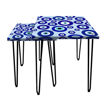 Nesting Table Set of 2 for Living Room Outdoors Patio - Evil Eye Protector Nutcase