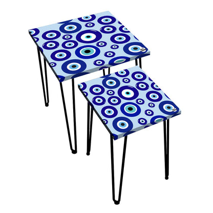 Nesting Table Set of 2 for Living Room Outdoors Patio - Evil Eye Protector Nutcase