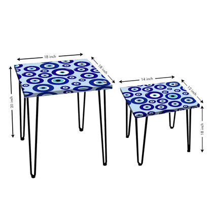 Nesting Table Set of 2 for Living Room Outdoors Patio - Evil Eye Protector Nutcase