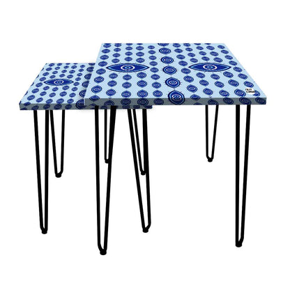 Nesting Table Set of 2 for Living Room Outdoors Patio - Evil Eye Protector Nutcase