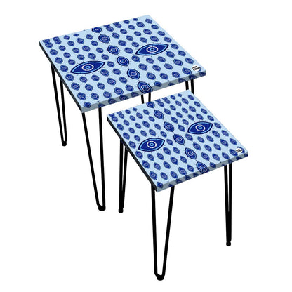 Nesting Table Set of 2 for Living Room Outdoors Patio - Evil Eye Protector Nutcase