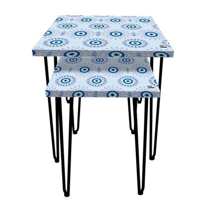 Nesting Table Set of 2 for Living Room Outdoors Patio - Evil Eye Protector Nutcase