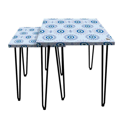 Nesting Table Set of 2 for Living Room Outdoors Patio - Evil Eye Protector Nutcase