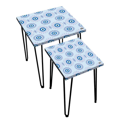 Nesting Table Set of 2 for Living Room Outdoors Patio - Evil Eye Protector Nutcase