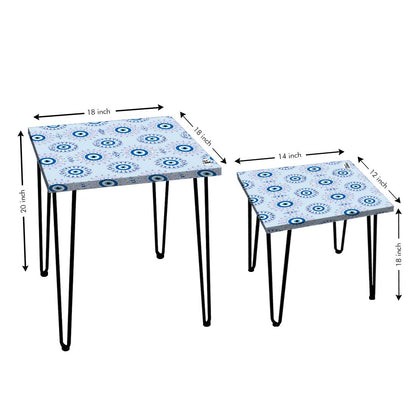 Nesting Table Set of 2 for Living Room Outdoors Patio - Evil Eye Protector Nutcase