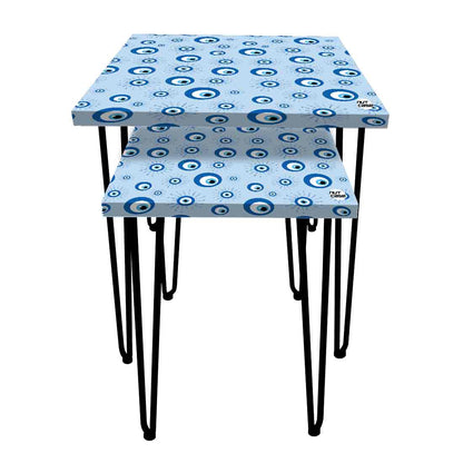 Nesting Table Set of 2 for Living Room Outdoors Patio - Evil Eye Protector Nutcase