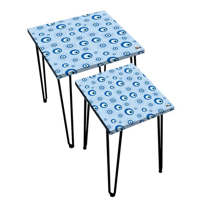 Nesting Table Set of 2 for Living Room Outdoors Patio - Evil Eye Protector Nutcase