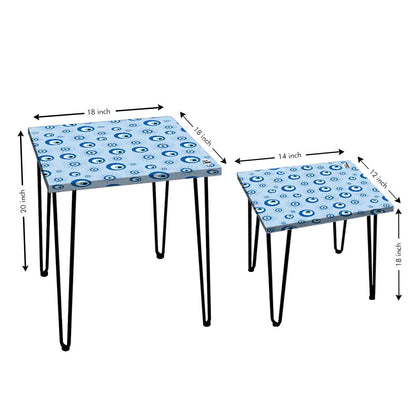 Nesting Table Set of 2 for Living Room Outdoors Patio - Evil Eye Protector Nutcase