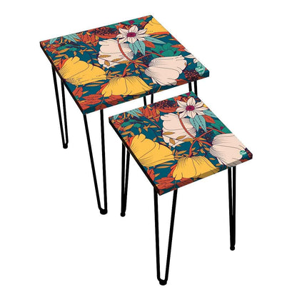 Designer Printed 2 Piece Nest Tables for Home Office and Outdoor - Yellow Flower Nutcase