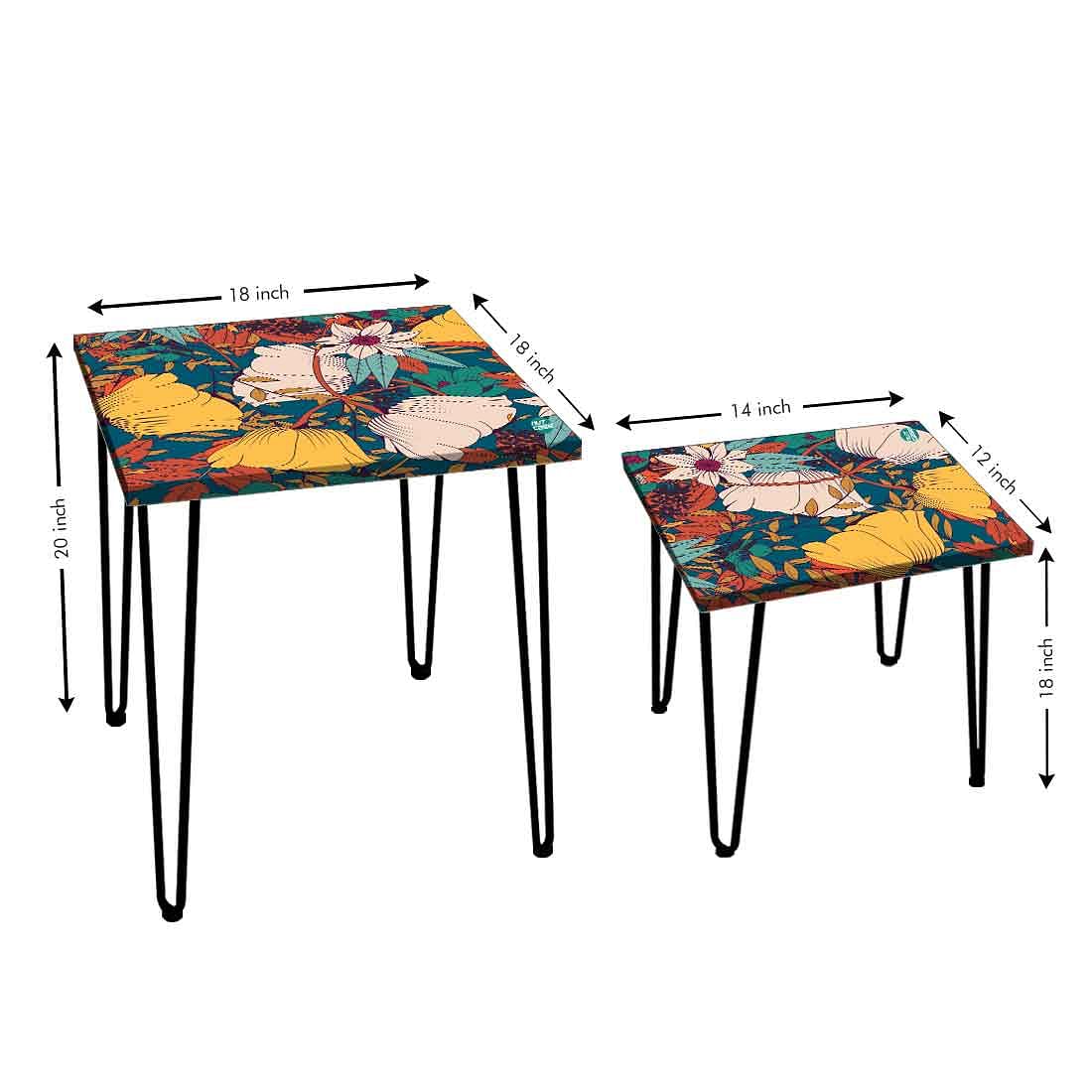 Designer Printed 2 Piece Nest Tables for Home Office and Outdoor - Yellow Flower Nutcase