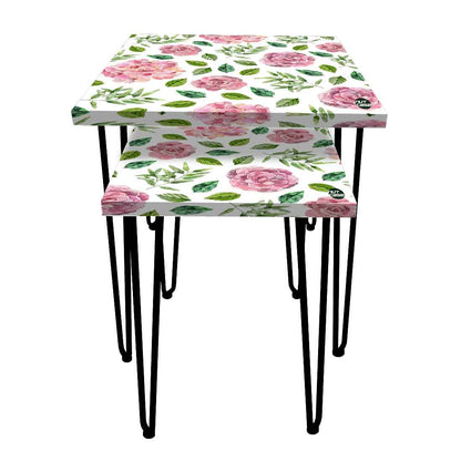 Designer Metal Nesting Tables Set of 2 for Kitchen - Floral Designer Nutcase