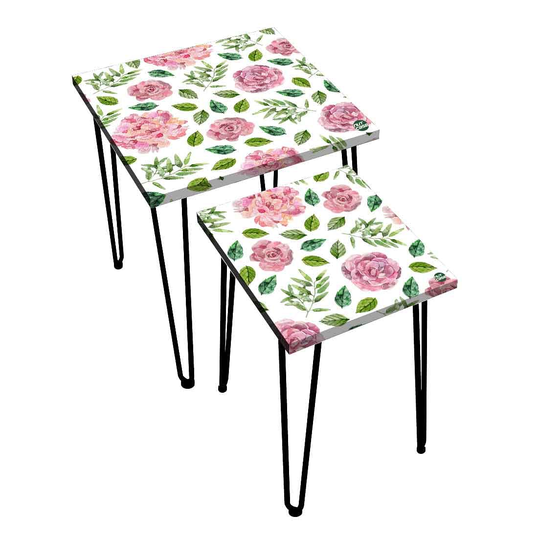 Designer Metal Nesting Tables Set of 2 for Kitchen - Floral Designer Nutcase