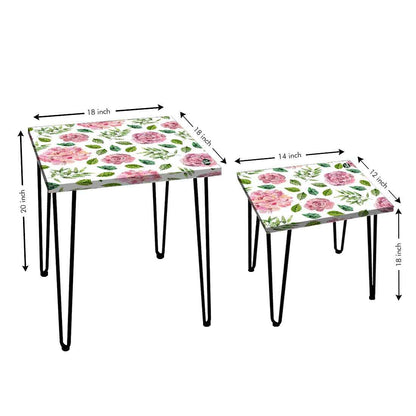 Designer Metal Nesting Tables Set of 2 for Kitchen - Floral Designer Nutcase