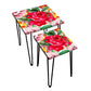 Set of 2 Square Nesting Tables for Home Office and Outdoor - Red Floral Nutcase