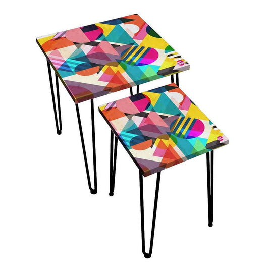 Square Nesting Tables 2 for Living Room & Balcony - Geometric Pattern Nutcase