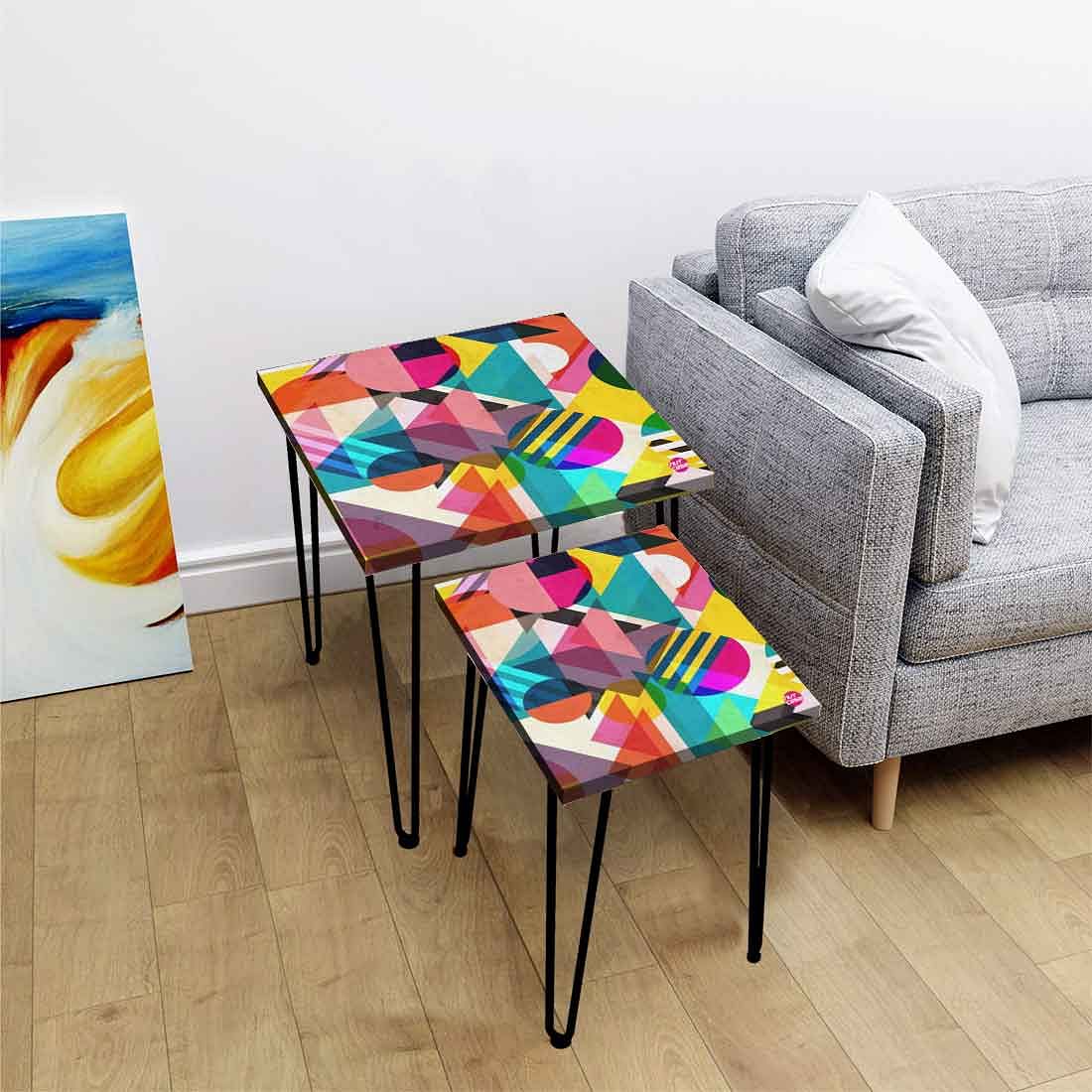Square Nesting Tables 2 for Living Room & Balcony - Geometric Pattern Nutcase