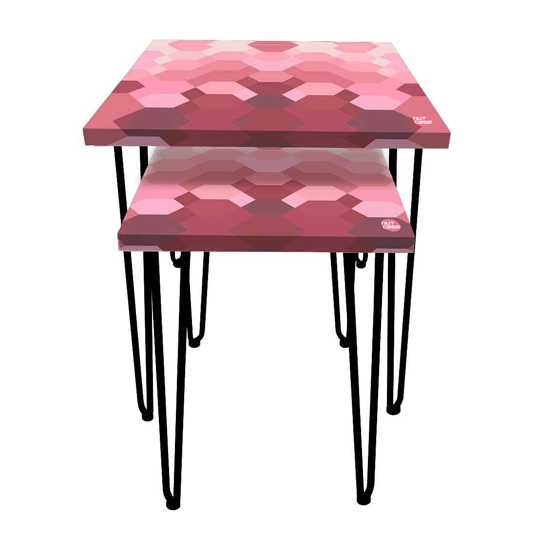 Nesting Tables Set of 2 for Living Room Decor - Hexagon Pink Nutcase
