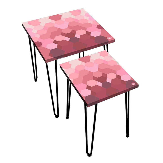 Nesting Tables Set of 2 for Living Room Decor - Hexagon Pink Nutcase