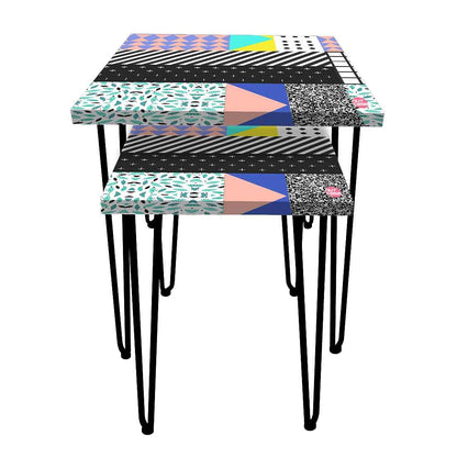 Modern Set of Two Nesting Tables for Living Room & Balcony - Line Pattern Nutcase