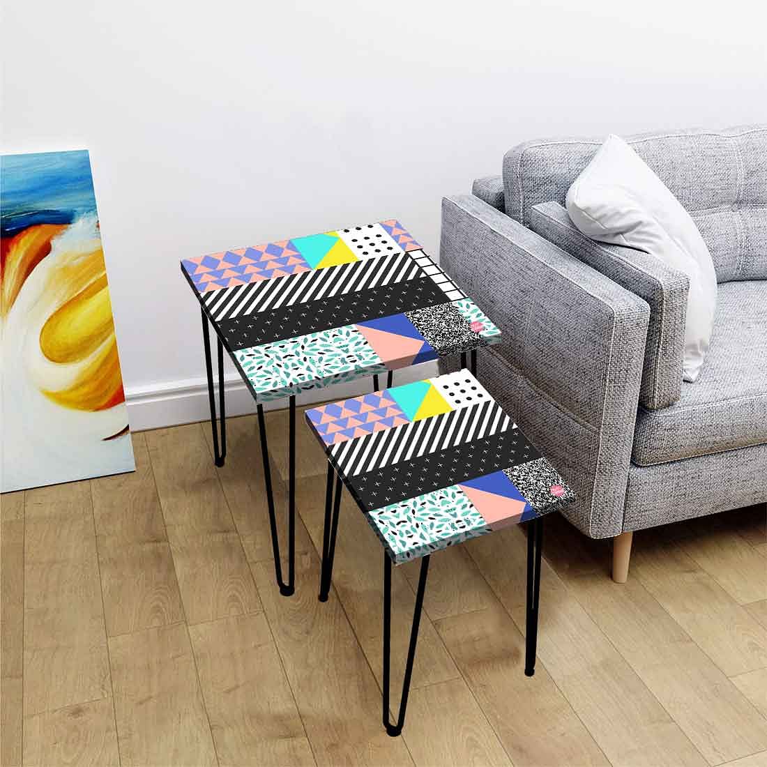 Modern Set of Two Nesting Tables for Living Room & Balcony - Line Pattern Nutcase
