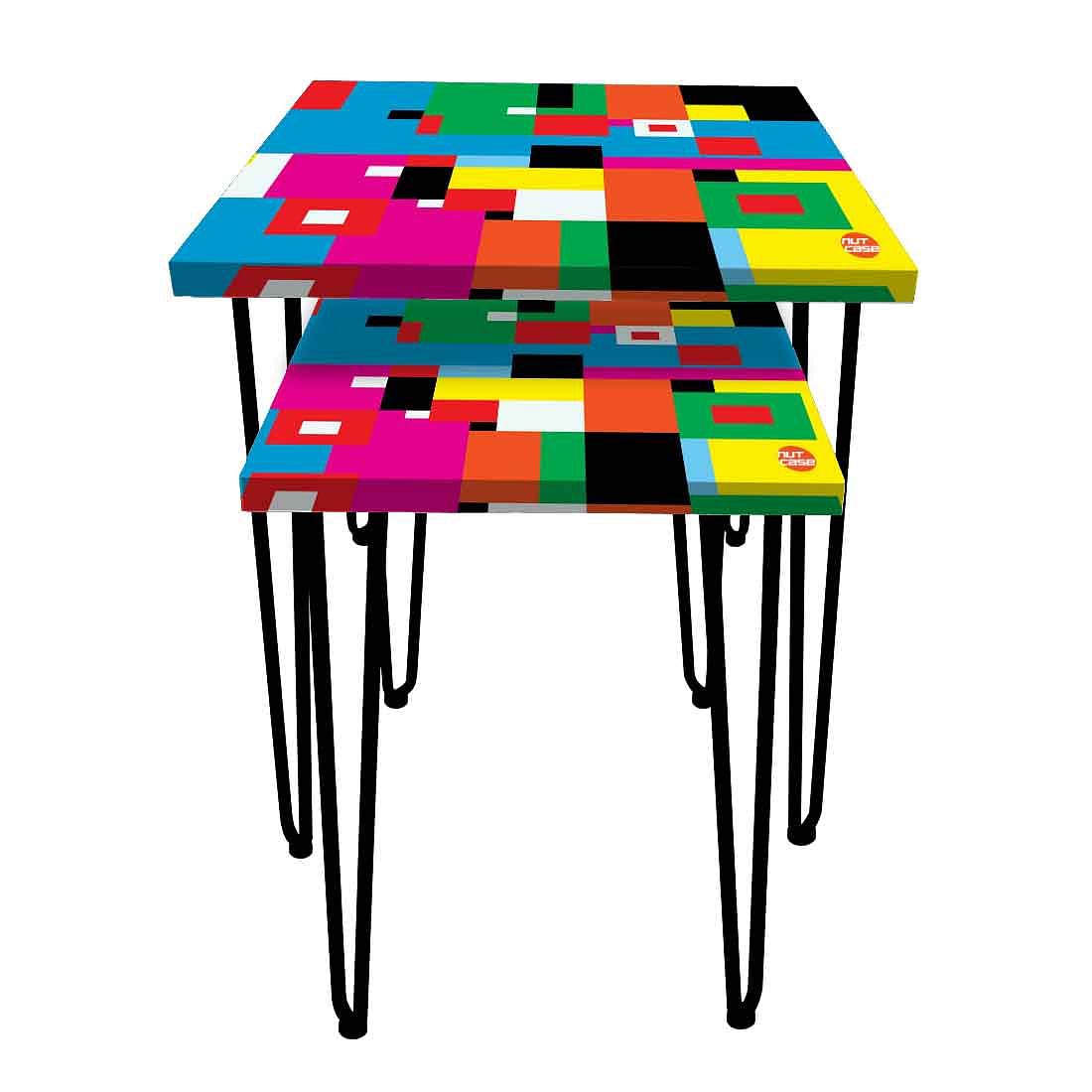 Large & Small Sized Set of 2 Nesting Table for living Room - Colorful Pattern Nutcase