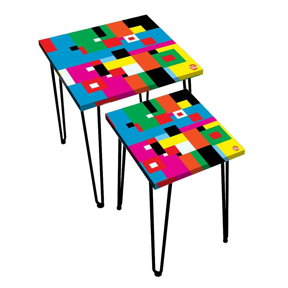 Large & Small Sized Set of 2 Nesting Table for living Room - Colorful Pattern Nutcase