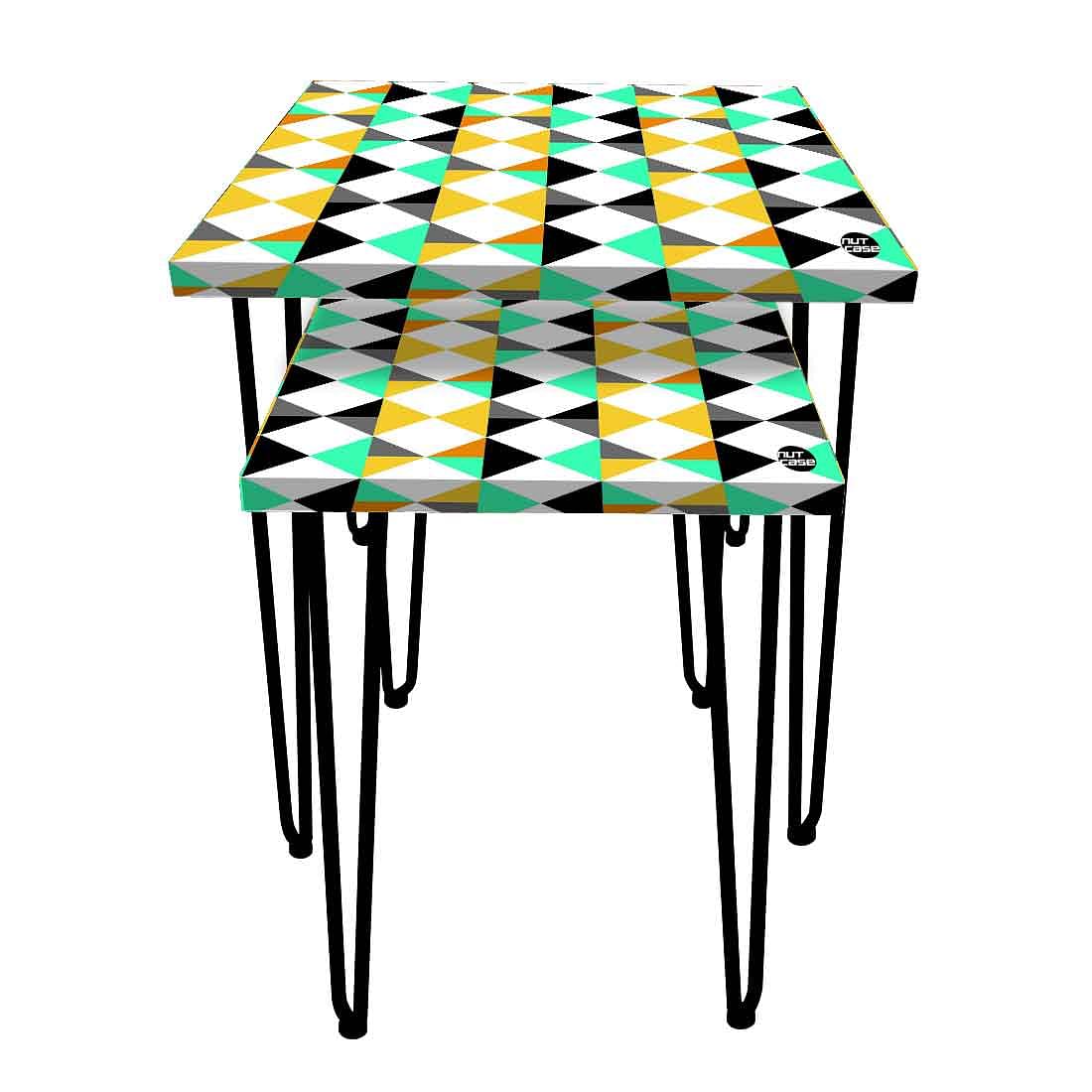 Designer Nesting Tables for Home & Office Set of 2 - Colorful Diamond Nutcase